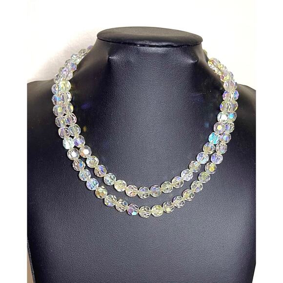 Vintage Necklace Aurora Borealis AB Glass Bead Vtg Costume Jewelry JA06 - Picture 1 of 9